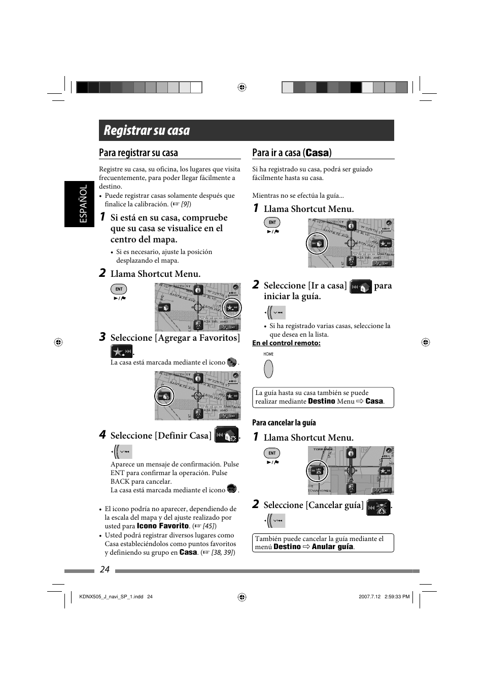 Registrar su casa, Para registrar su casa, Para ir a casa | JVC KD-NXD505J User Manual | Page 142 / 357