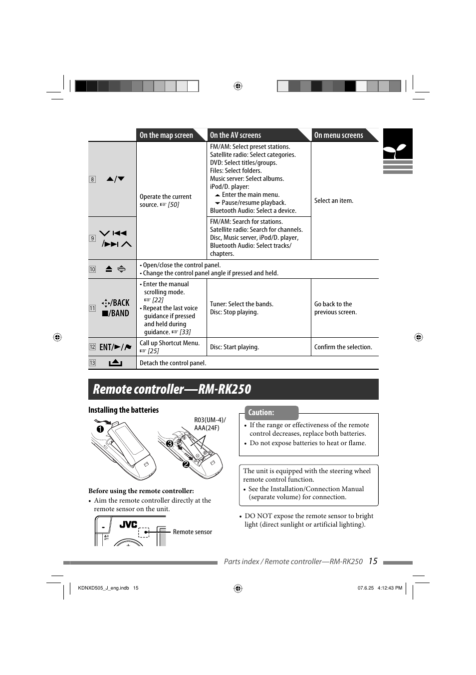 Remote controller—rm-rk250, Back 7 /band | JVC KD-NXD505J User Manual | Page 15 / 357