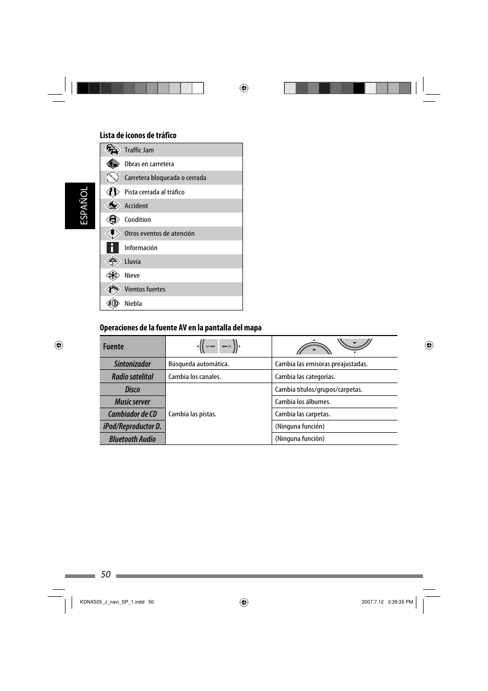 50 español | JVC KD-NXD505J User Manual | Page 168 / 357