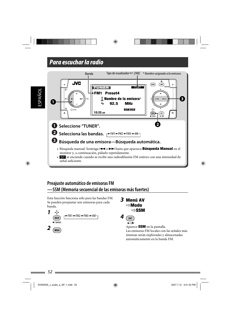 Para escuchar la radio | JVC KD-NXD505J User Manual | Page 170 / 357