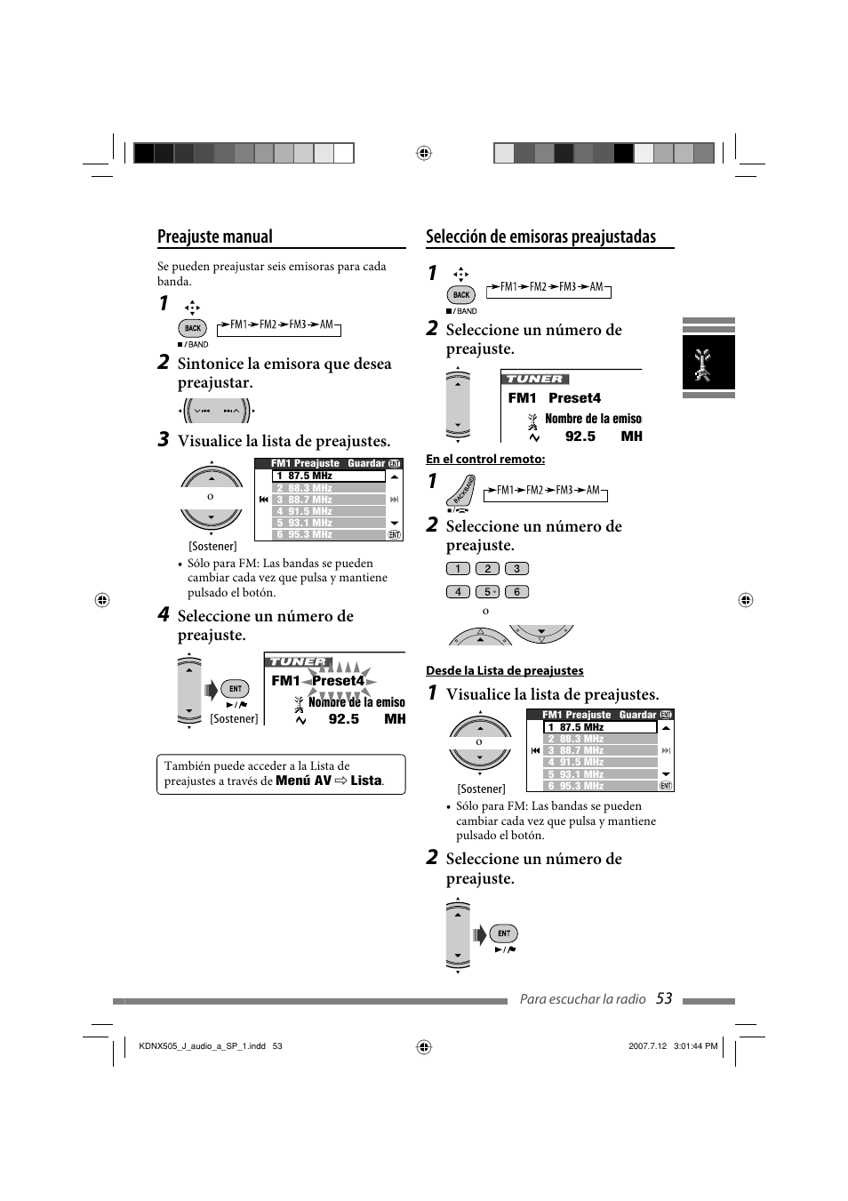 Selección de emisoras preajustadas, Preajuste manual | JVC KD-NXD505J User Manual | Page 171 / 357