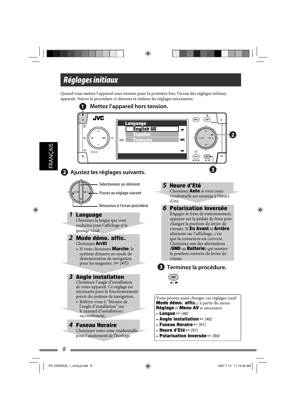 Réglages initiaux | JVC KD-NXD505J User Manual | Page 244 / 357