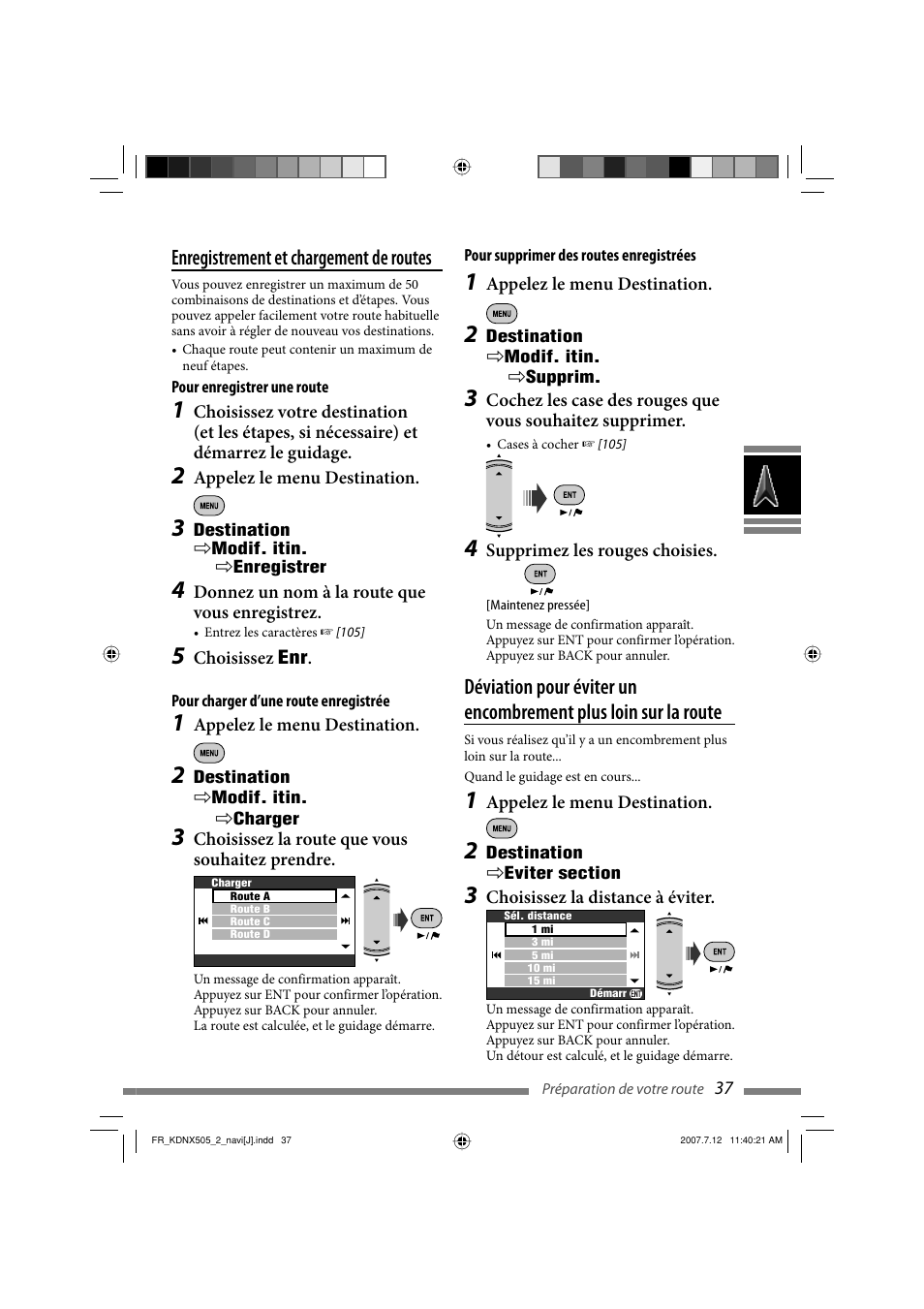Enregistrement et chargement de routes | JVC KD-NXD505J User Manual | Page 273 / 357