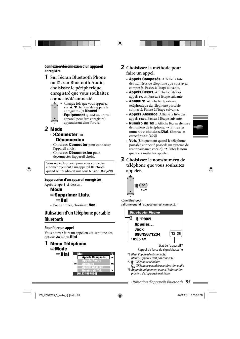 Utilisation d’un téléphone portable bluetooth, Choisissez la méthode pour faire un appel | JVC KD-NXD505J User Manual | Page 321 / 357