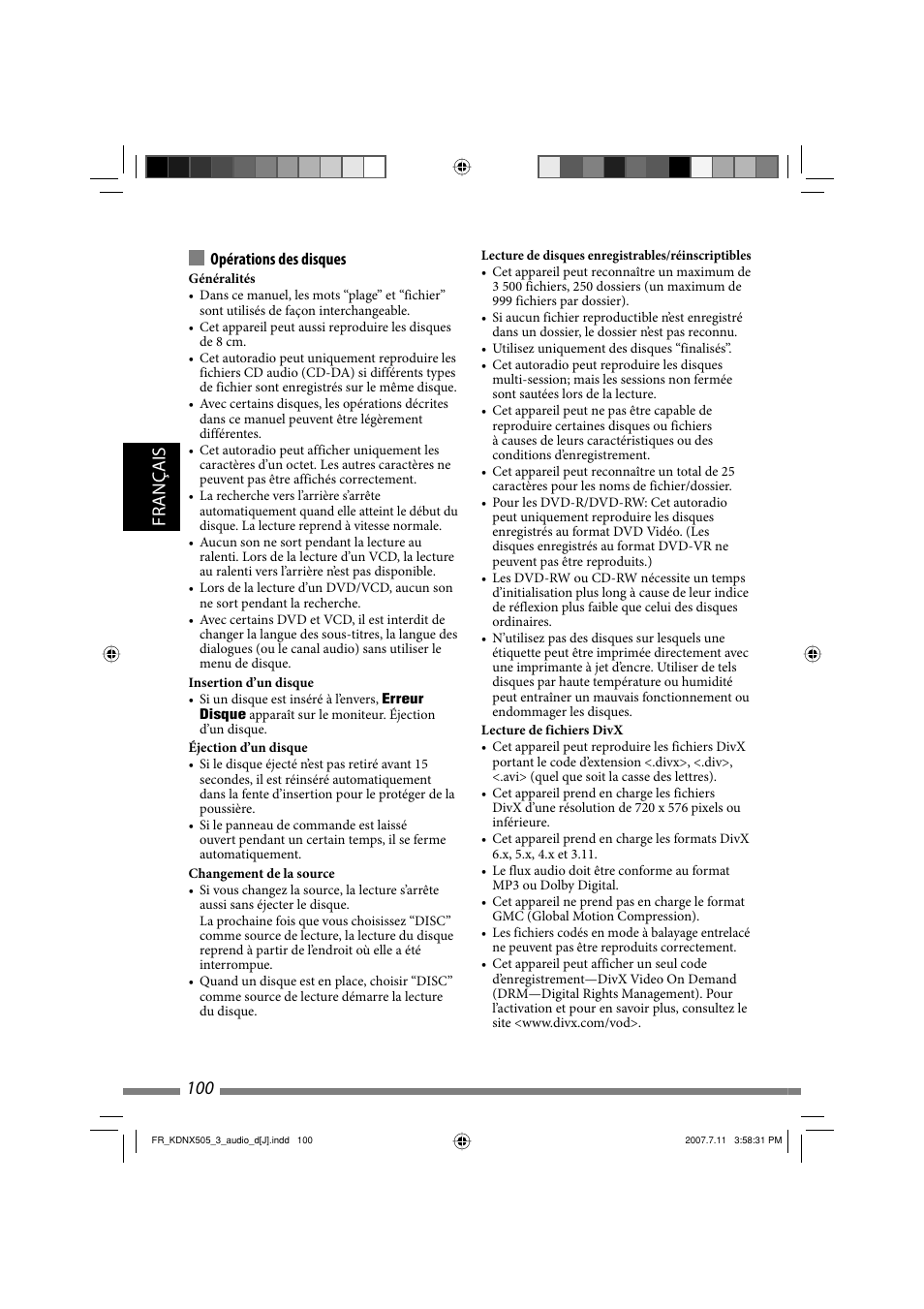 Français 100 | JVC KD-NXD505J User Manual | Page 336 / 357