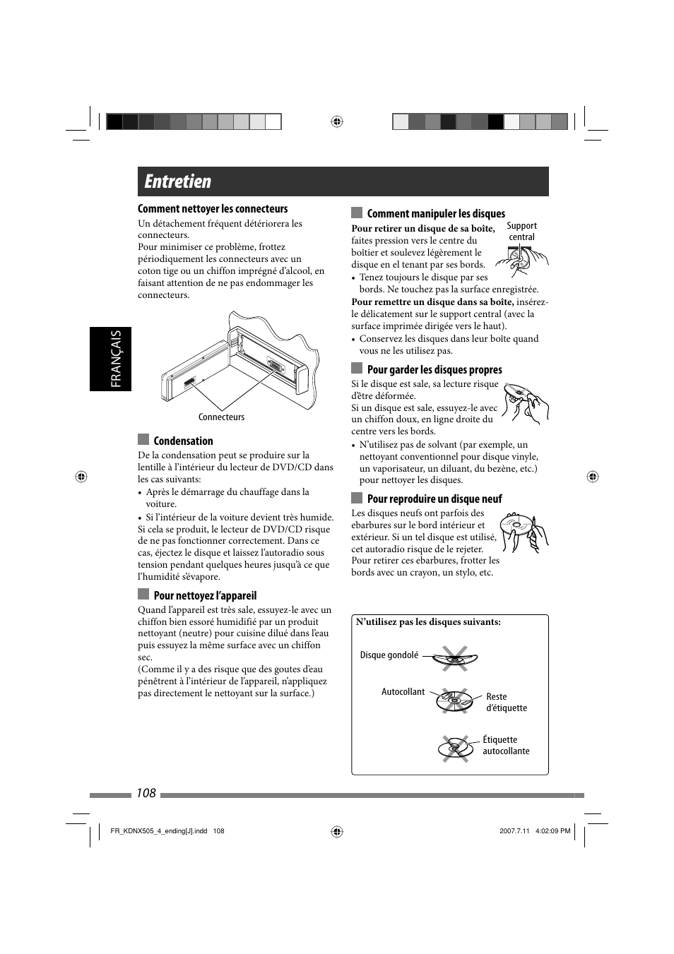 Entretien, Français 108 | JVC KD-NXD505J User Manual | Page 344 / 357
