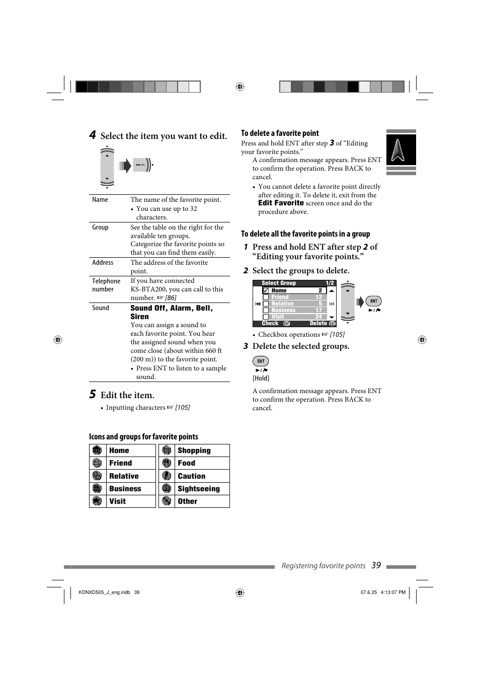 Select the item you want to edit, Edit the item | JVC KD-NXD505J User Manual | Page 39 / 357