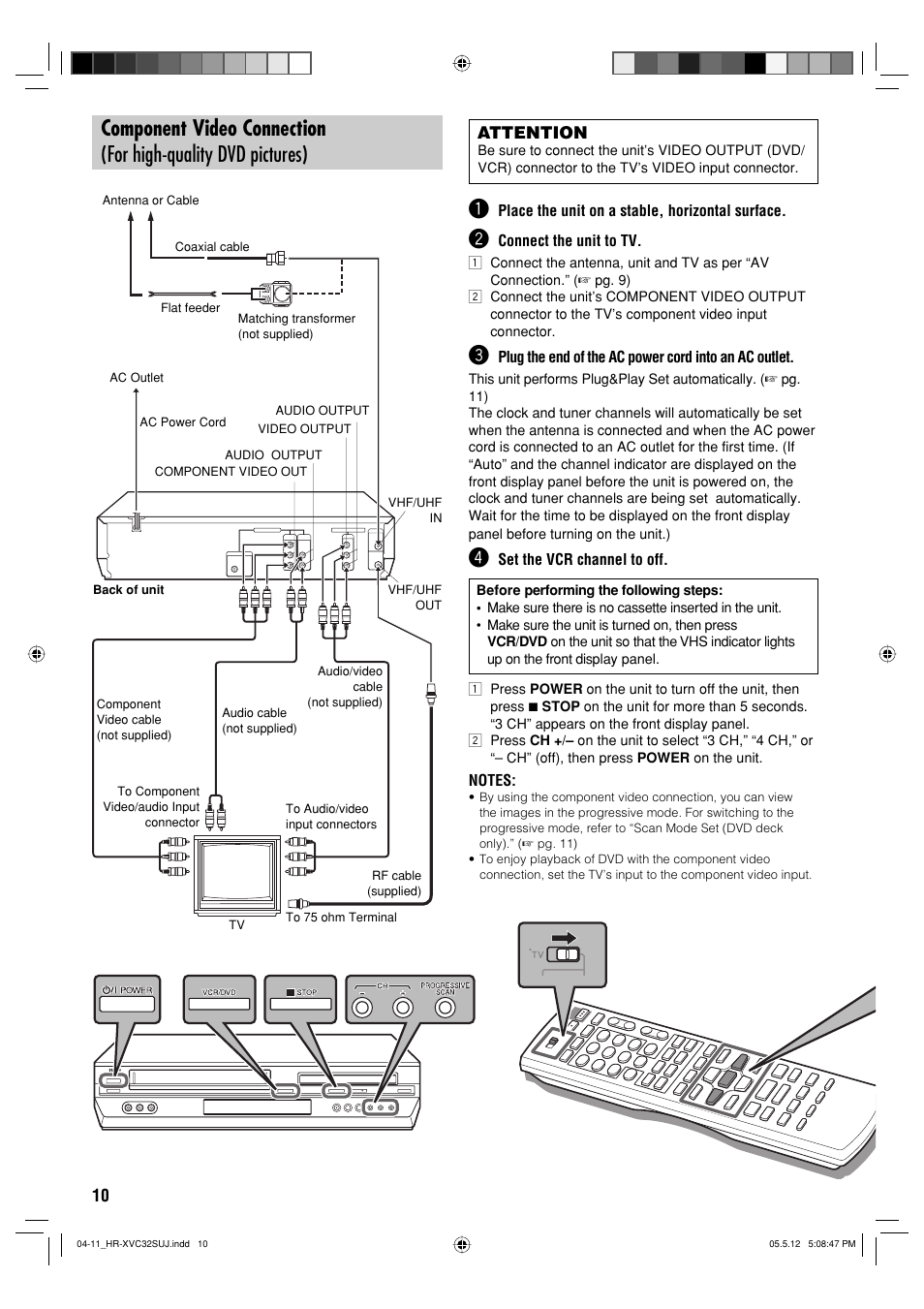 Component video connection | JVC HR-XVC32SUJ User Manual | Page 10 / 40