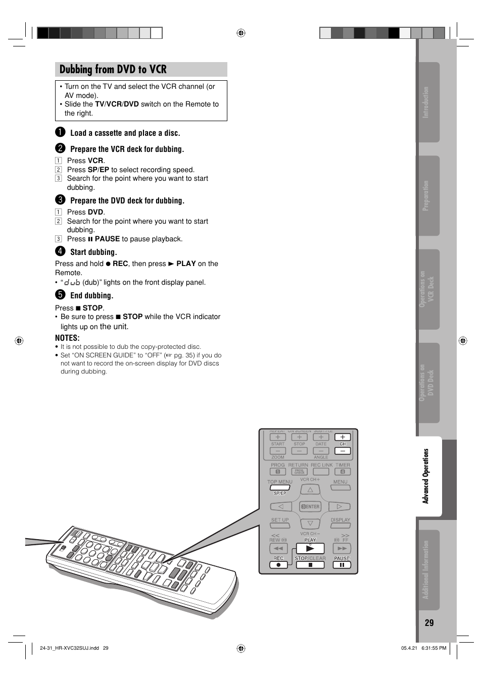 Dubbing from dvd to vcr | JVC HR-XVC32SUJ User Manual | Page 29 / 40