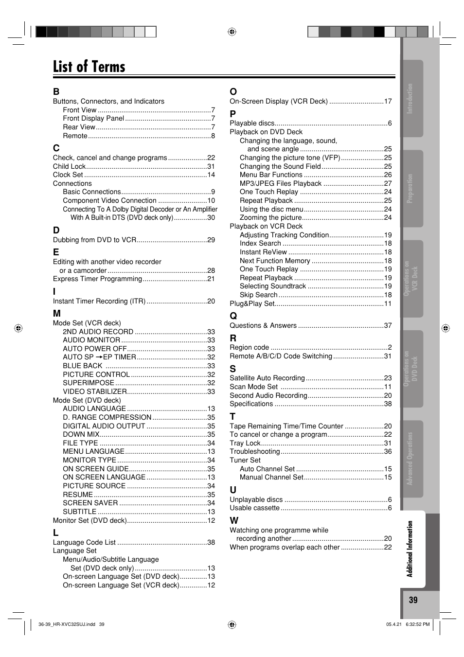 List of terms | JVC HR-XVC32SUJ User Manual | Page 39 / 40