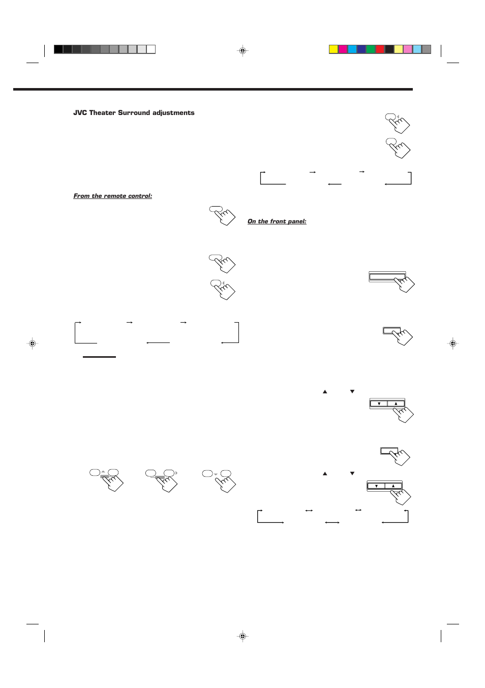 Press sound, Press test to check the speaker output balance, Adjust the speaker output levels | Adjust the effect level | JVC RX-7012VSL User Manual | Page 27 / 44