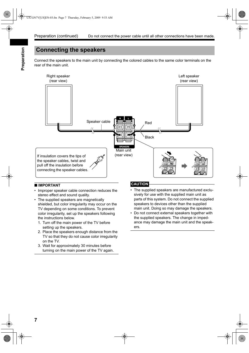 Connecting the speakers | JVC CA-UXGN7V User Manual | Page 10 / 60