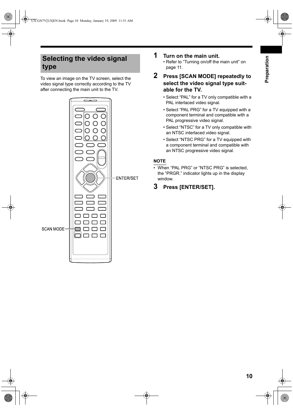 Selecting the video signal type | JVC CA-UXGN7V User Manual | Page 13 / 60