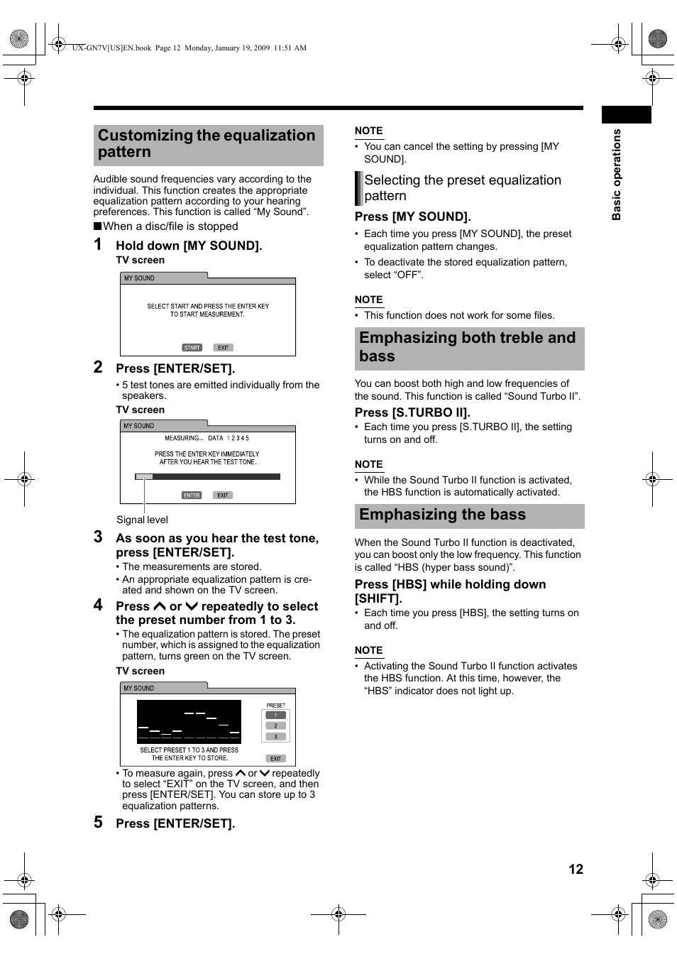 Customizing the equalization pattern, Emphasizing both treble and bass, Emphasizing the bass | JVC CA-UXGN7V User Manual | Page 15 / 60