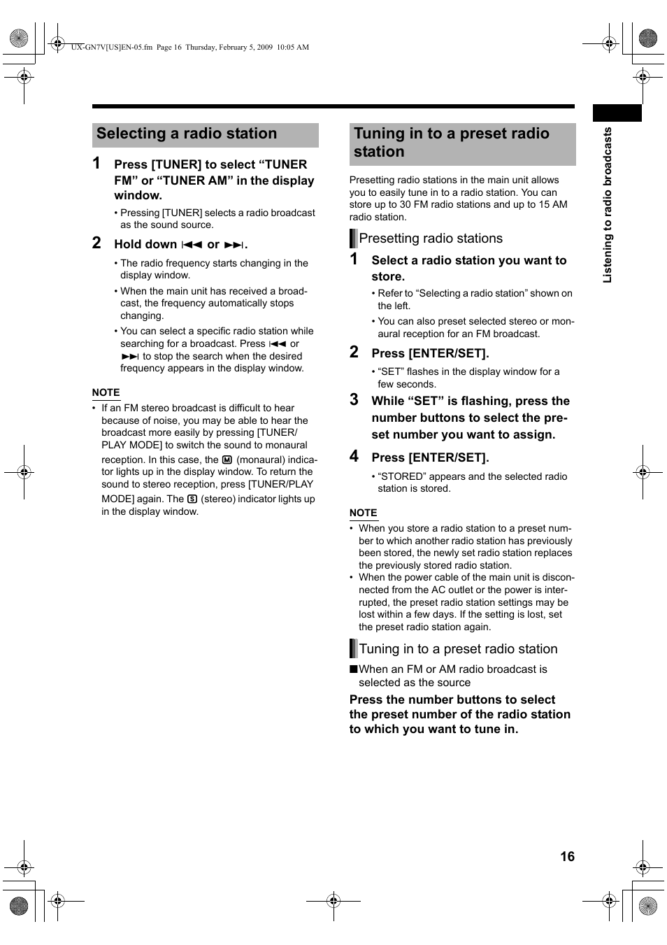 Selecting a radio station, Tuning in to a preset radio station | JVC CA-UXGN7V User Manual | Page 19 / 60