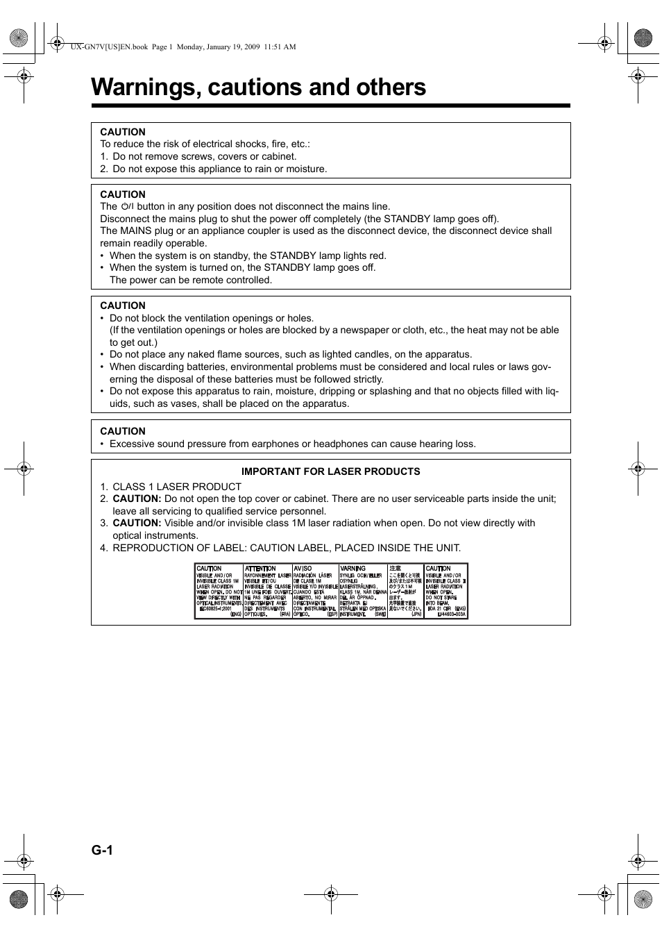 Warnings, cautions and others | JVC CA-UXGN7V User Manual | Page 2 / 60