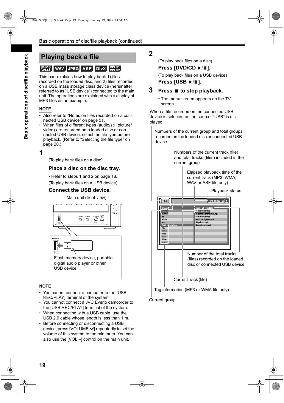 Playing back a file | JVC CA-UXGN7V User Manual | Page 22 / 60