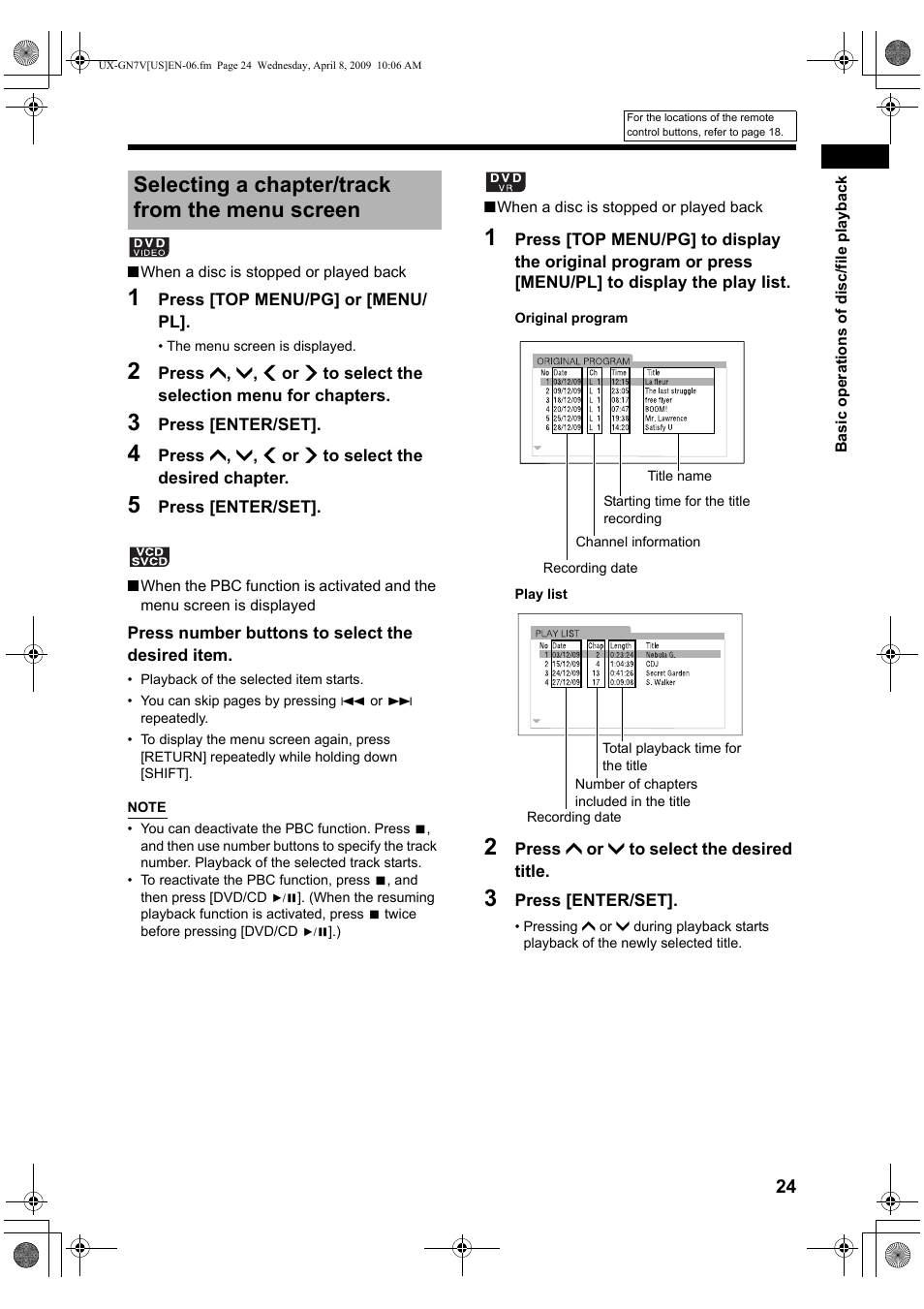 Selecting a chapter/track from the menu screen | JVC CA-UXGN7V User Manual | Page 27 / 60