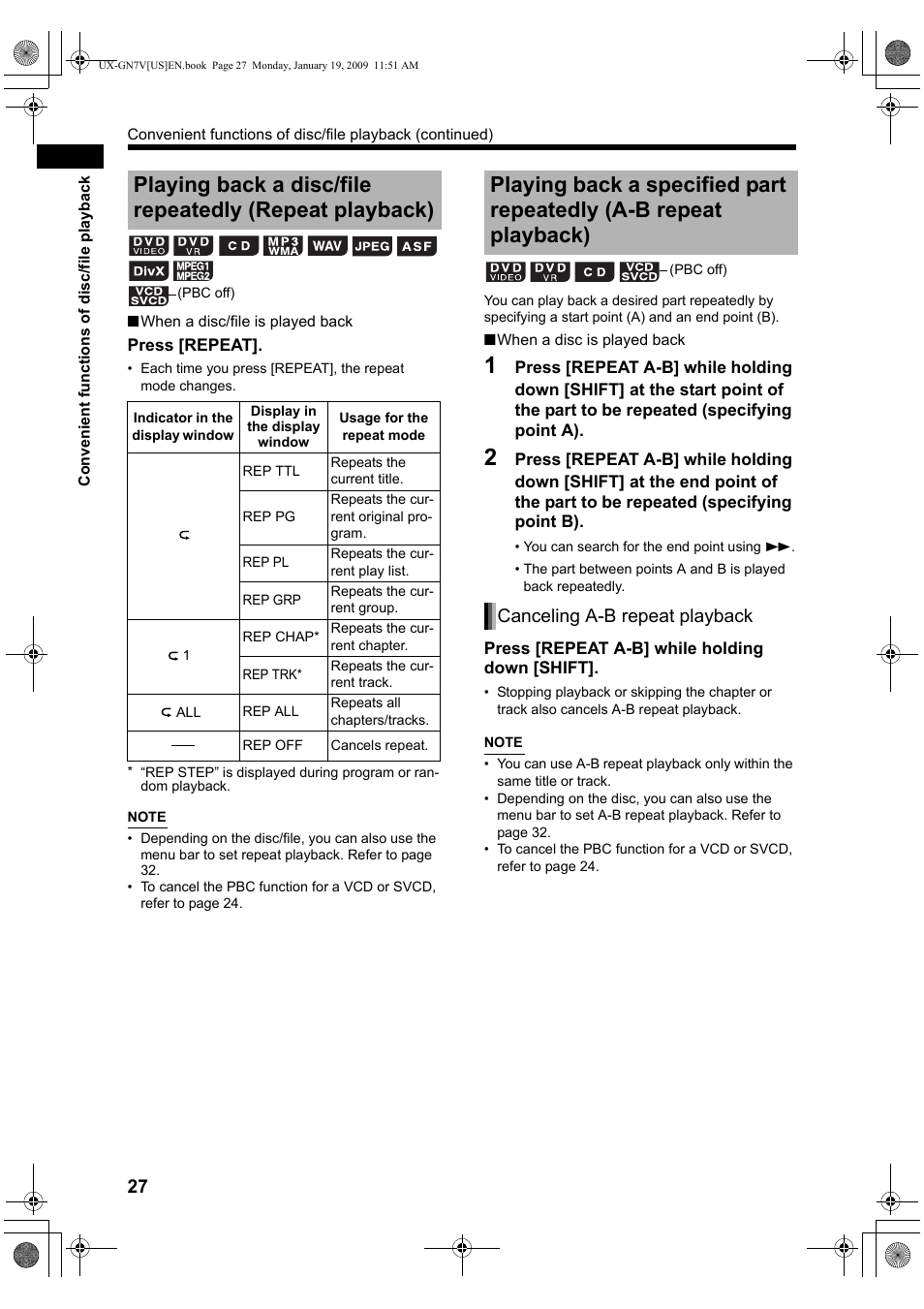 Canceling a-b repeat playback | JVC CA-UXGN7V User Manual | Page 30 / 60