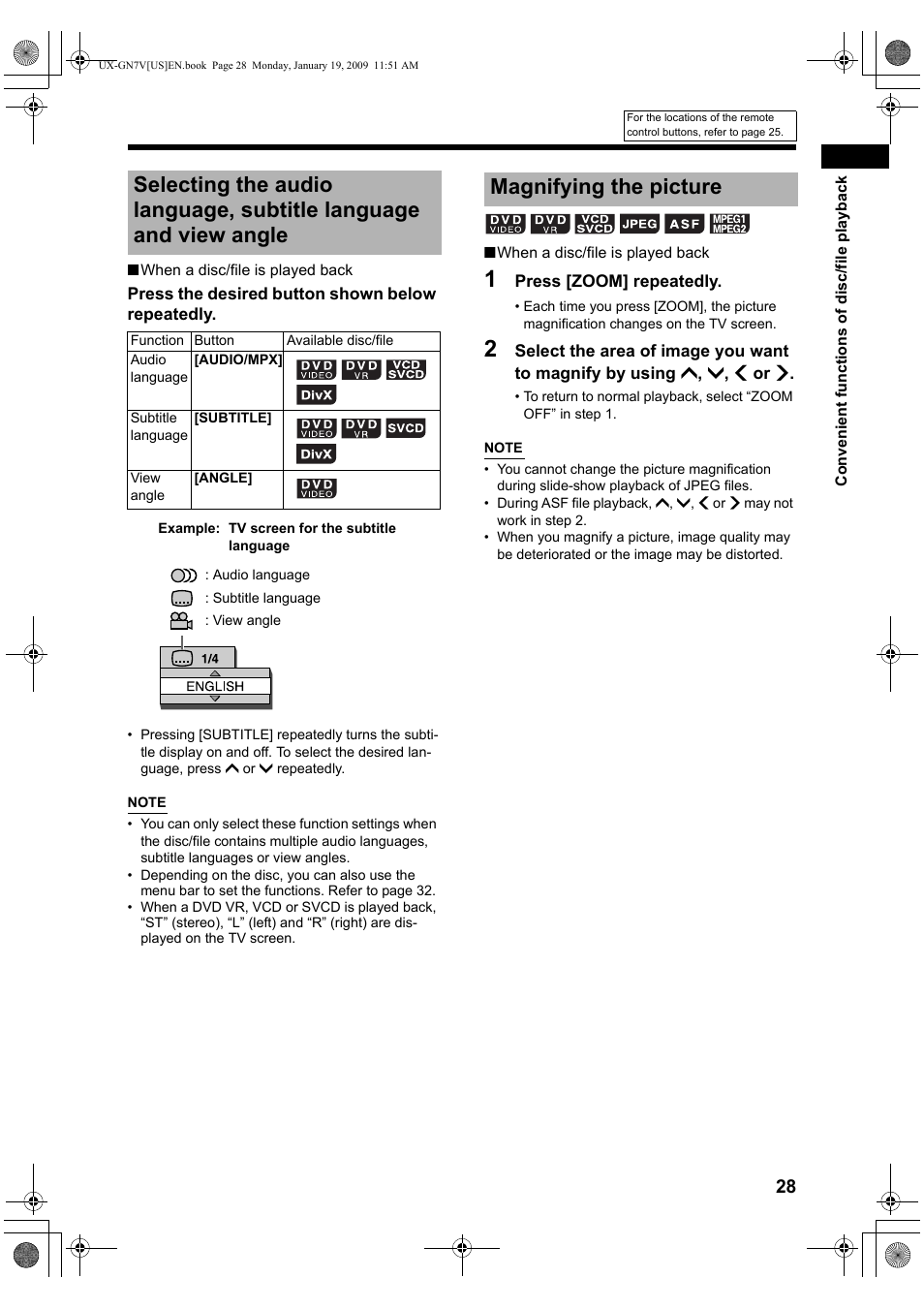 Magnifying the picture | JVC CA-UXGN7V User Manual | Page 31 / 60