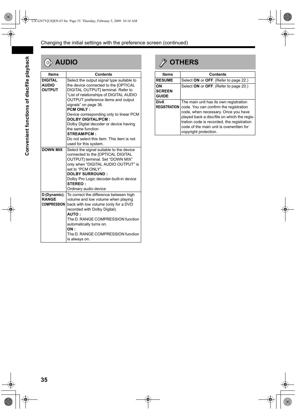 Audio, Others | JVC CA-UXGN7V User Manual | Page 38 / 60