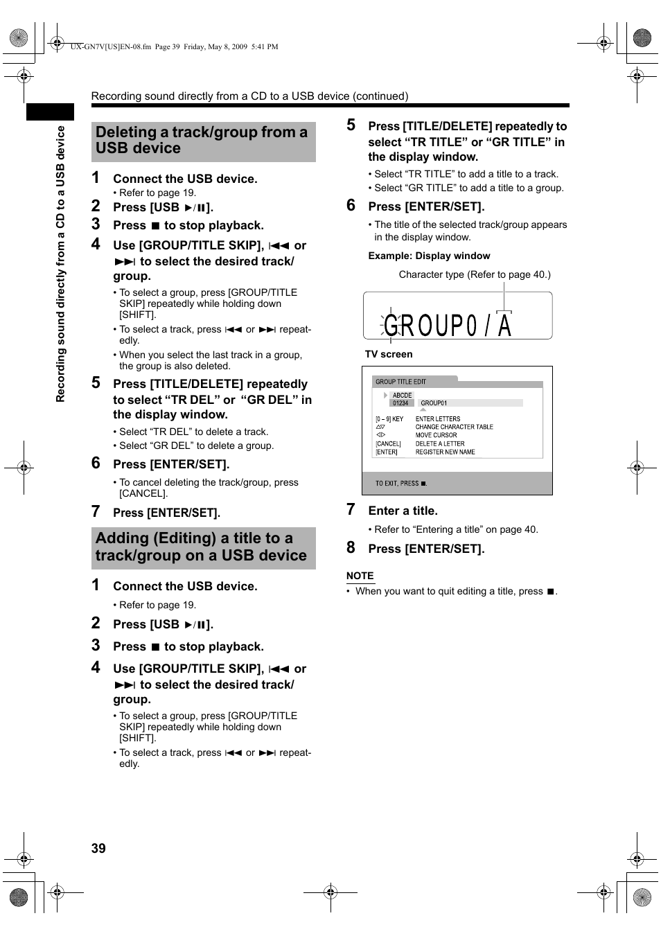 Deleting a track/group from a usb device | JVC CA-UXGN7V User Manual | Page 42 / 60