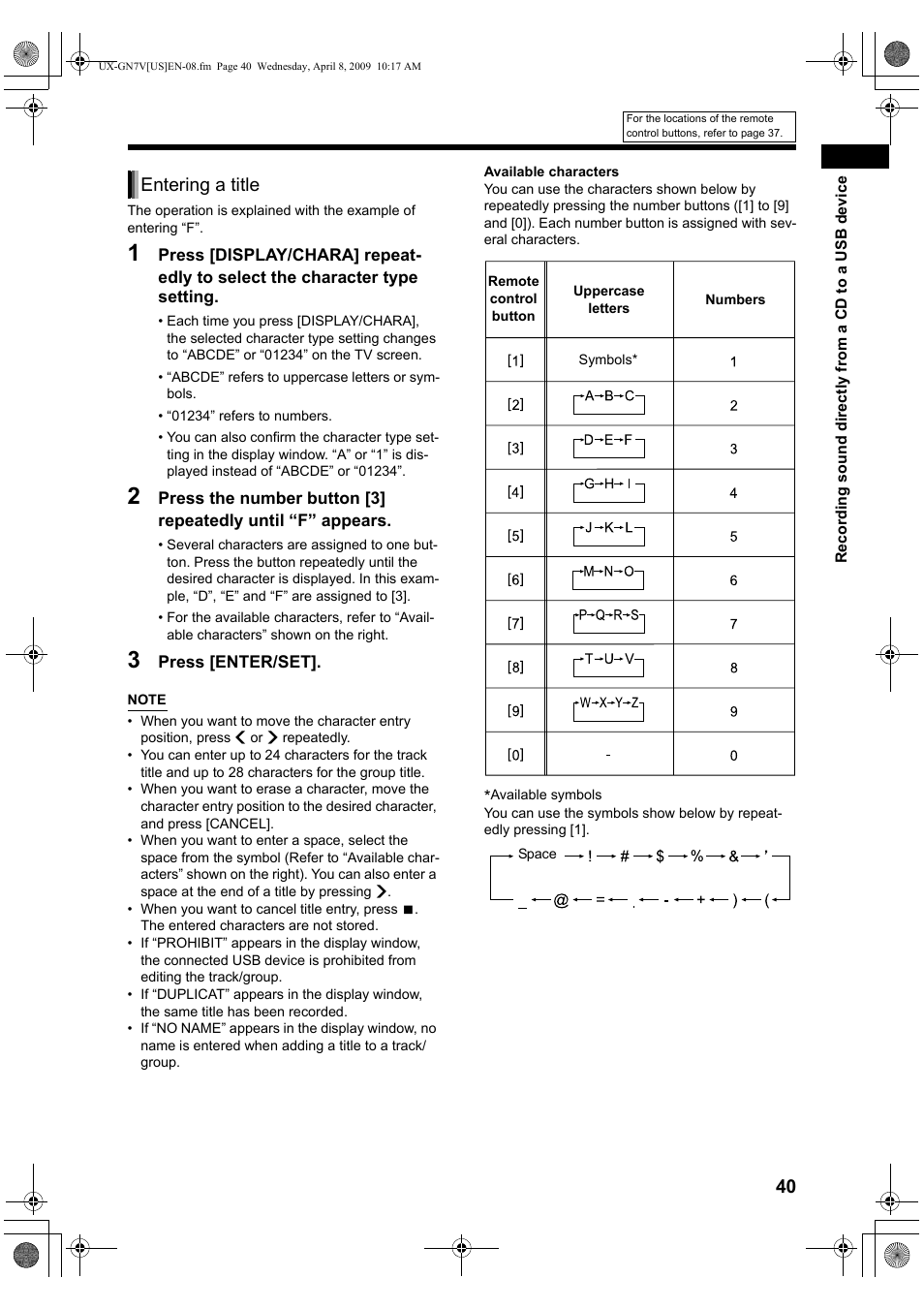 Entering a title | JVC CA-UXGN7V User Manual | Page 43 / 60