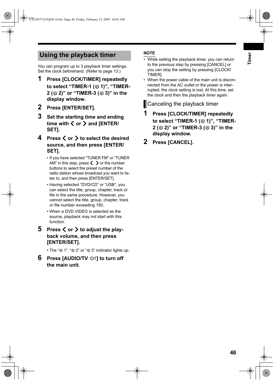 Using the playback timer | JVC CA-UXGN7V User Manual | Page 49 / 60