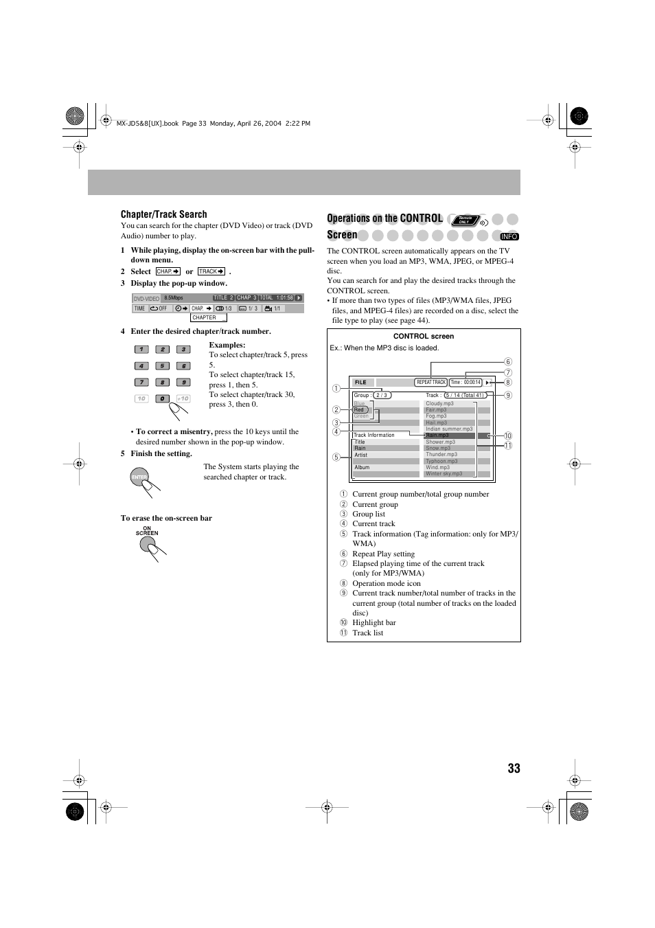 Operations on t, He control screen | JVC CA-MXJD8UW User Manual | Page 100 / 186