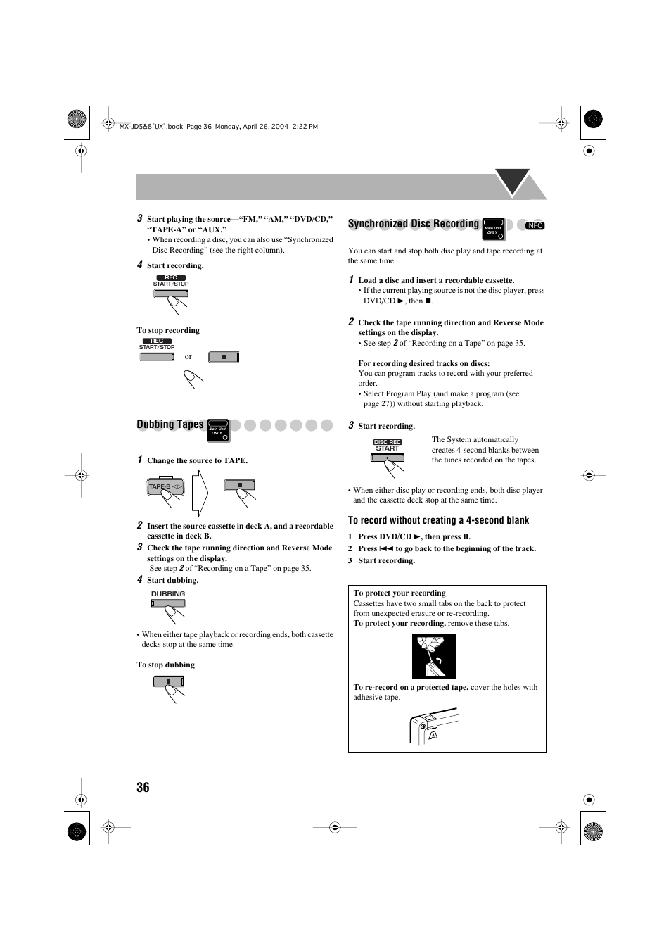 Dubbing tapes, Synchronized disc recording | JVC CA-MXJD8UW User Manual | Page 103 / 186