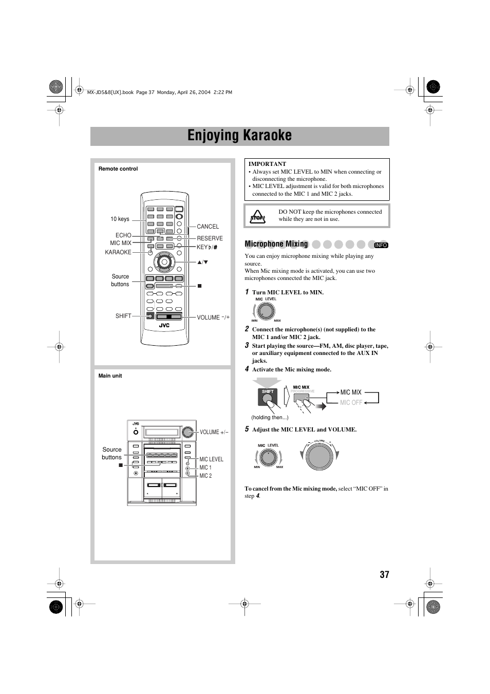 Enjoying karaoke | JVC CA-MXJD8UW User Manual | Page 104 / 186