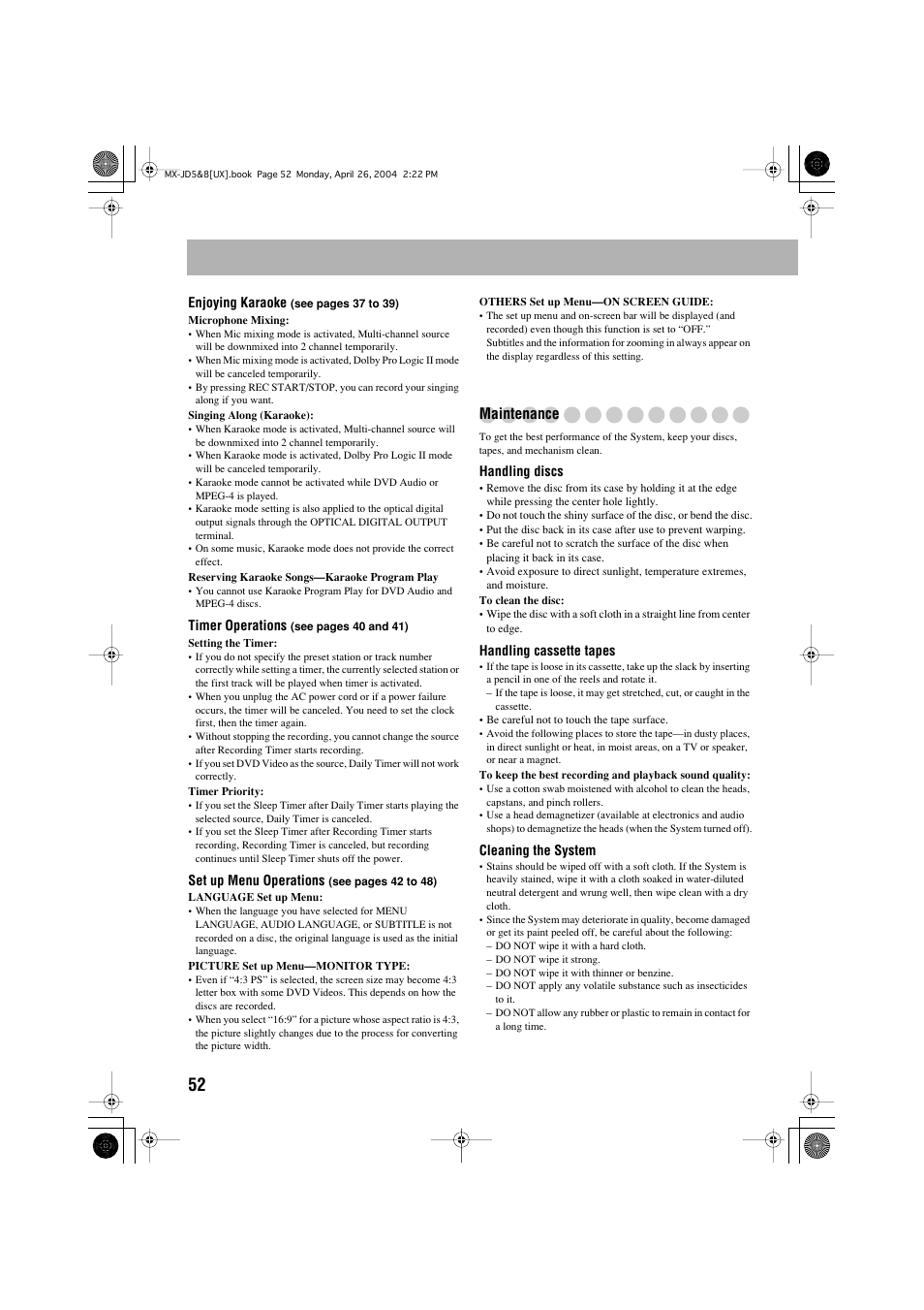 Maintenance | JVC CA-MXJD8UW User Manual | Page 119 / 186