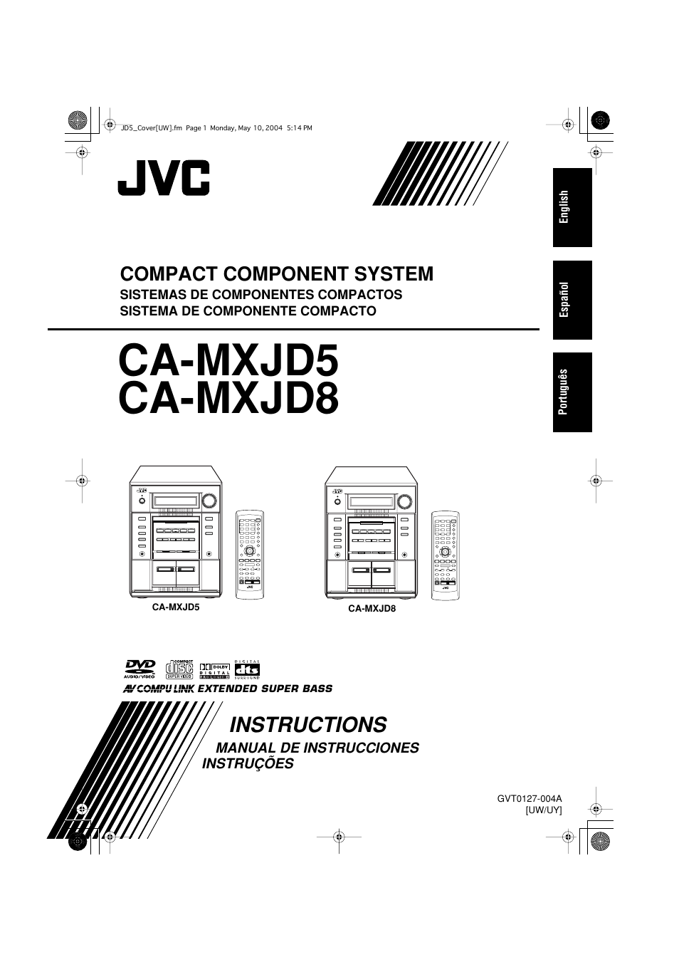 Uw,uy version, Ca-mxjd5 ca-mxjd8, Instructions | Compact component system | JVC CA-MXJD8UW User Manual | Page 127 / 186