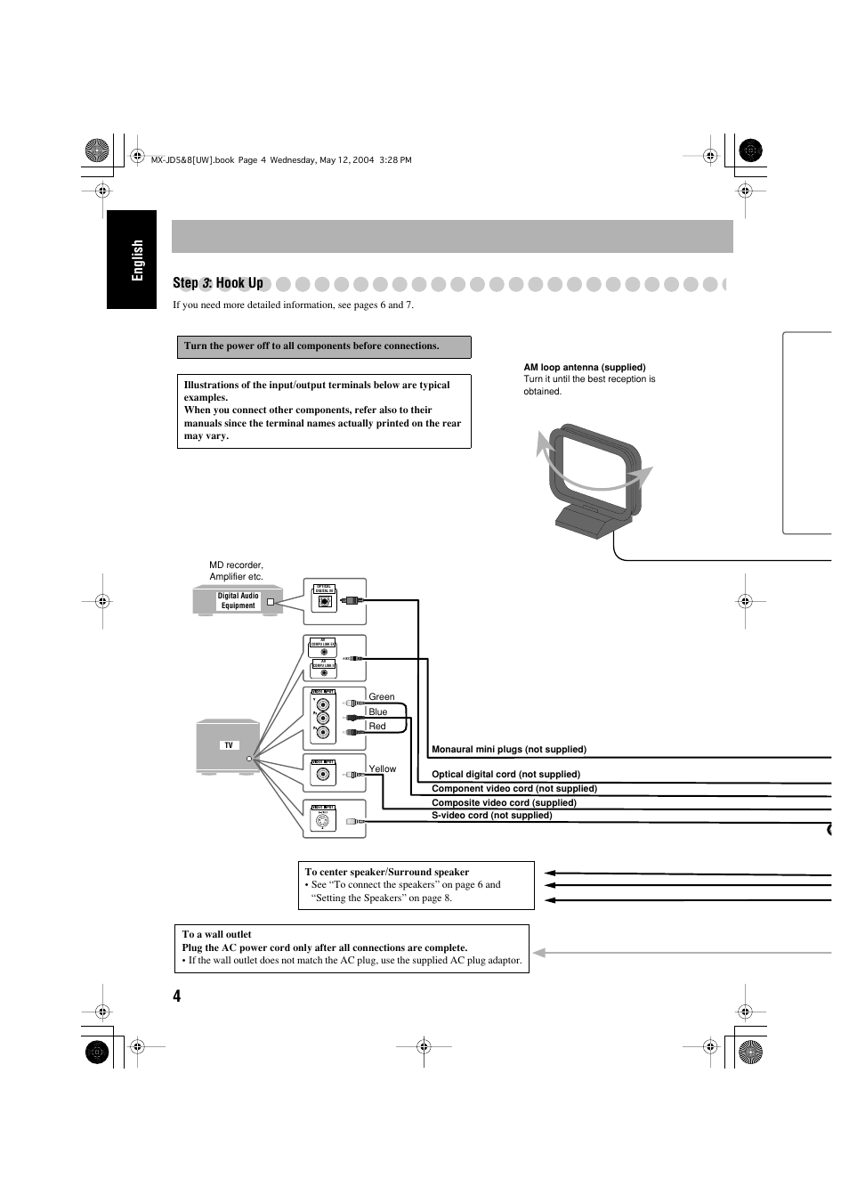 English, Step, Hook up | JVC CA-MXJD8UW User Manual | Page 134 / 186