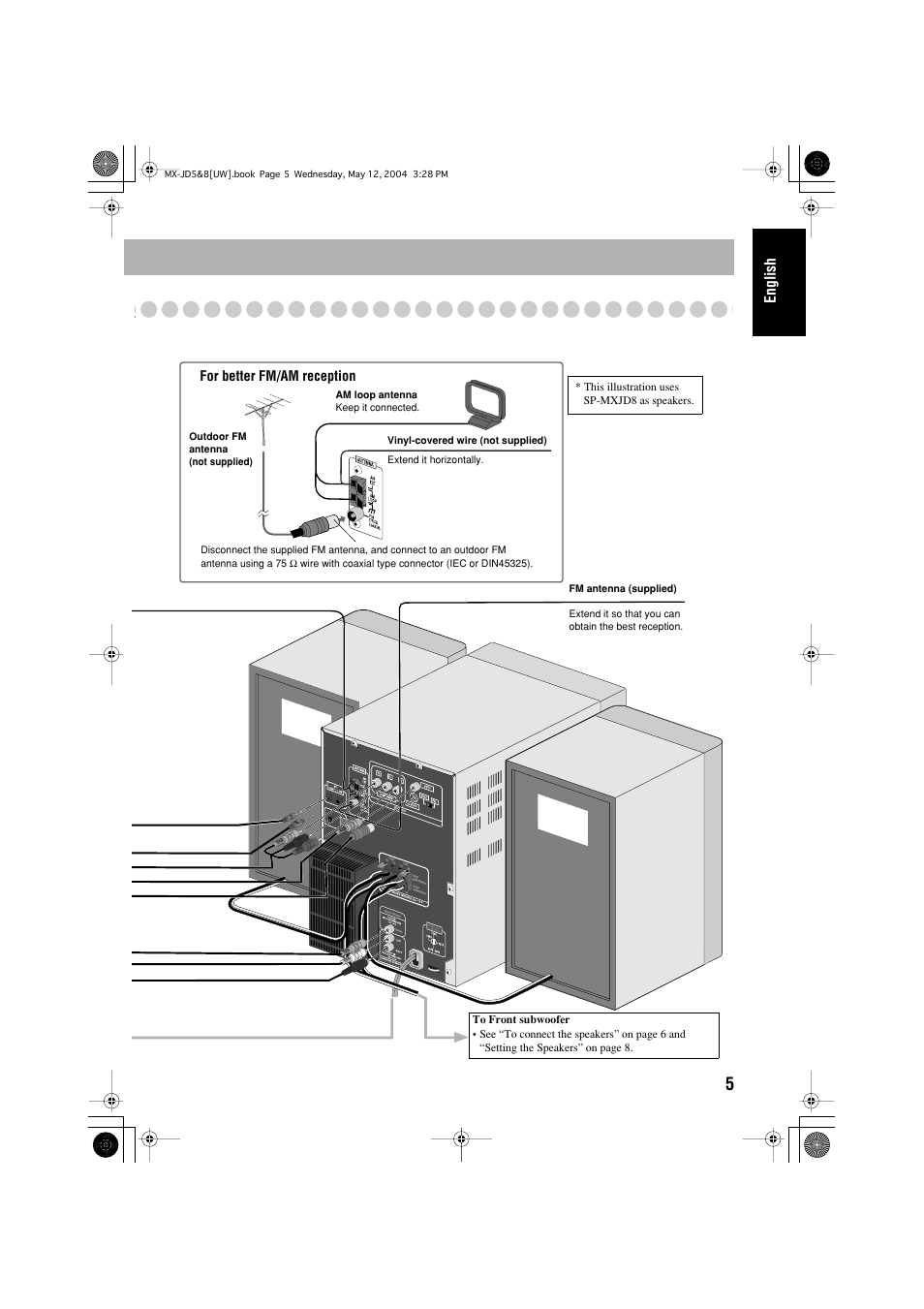 English, For better fm/am reception | JVC CA-MXJD8UW User Manual | Page 135 / 186