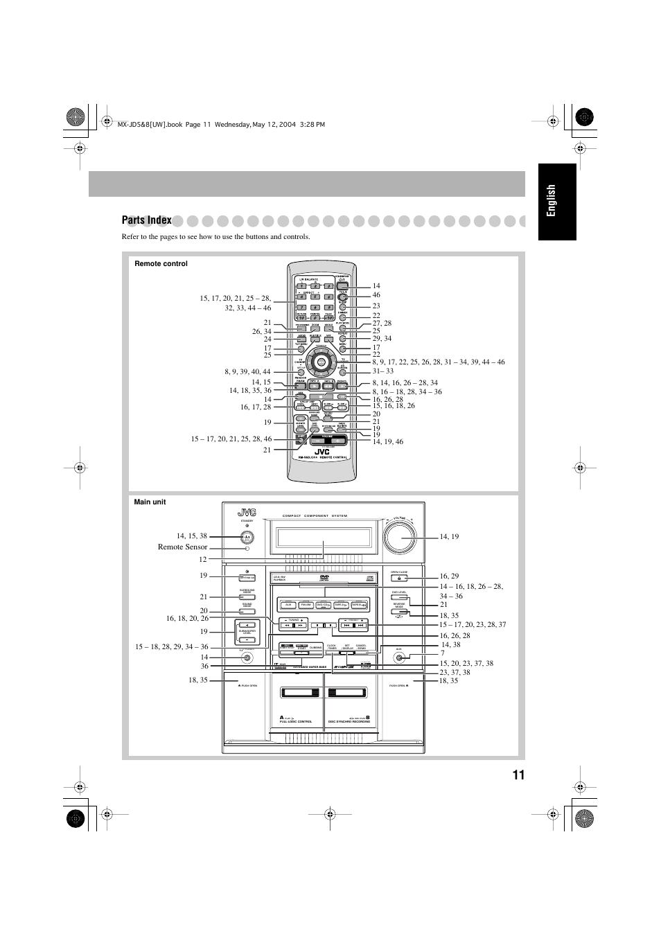 English english parts index | JVC CA-MXJD8UW User Manual | Page 141 / 186