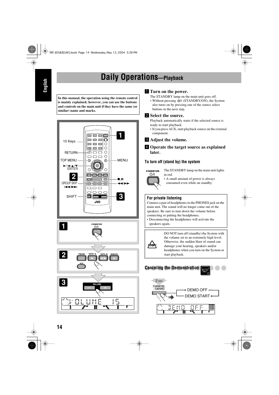 Daily operations —playback, Daily operations, Playback | JVC CA-MXJD8UW User Manual | Page 144 / 186