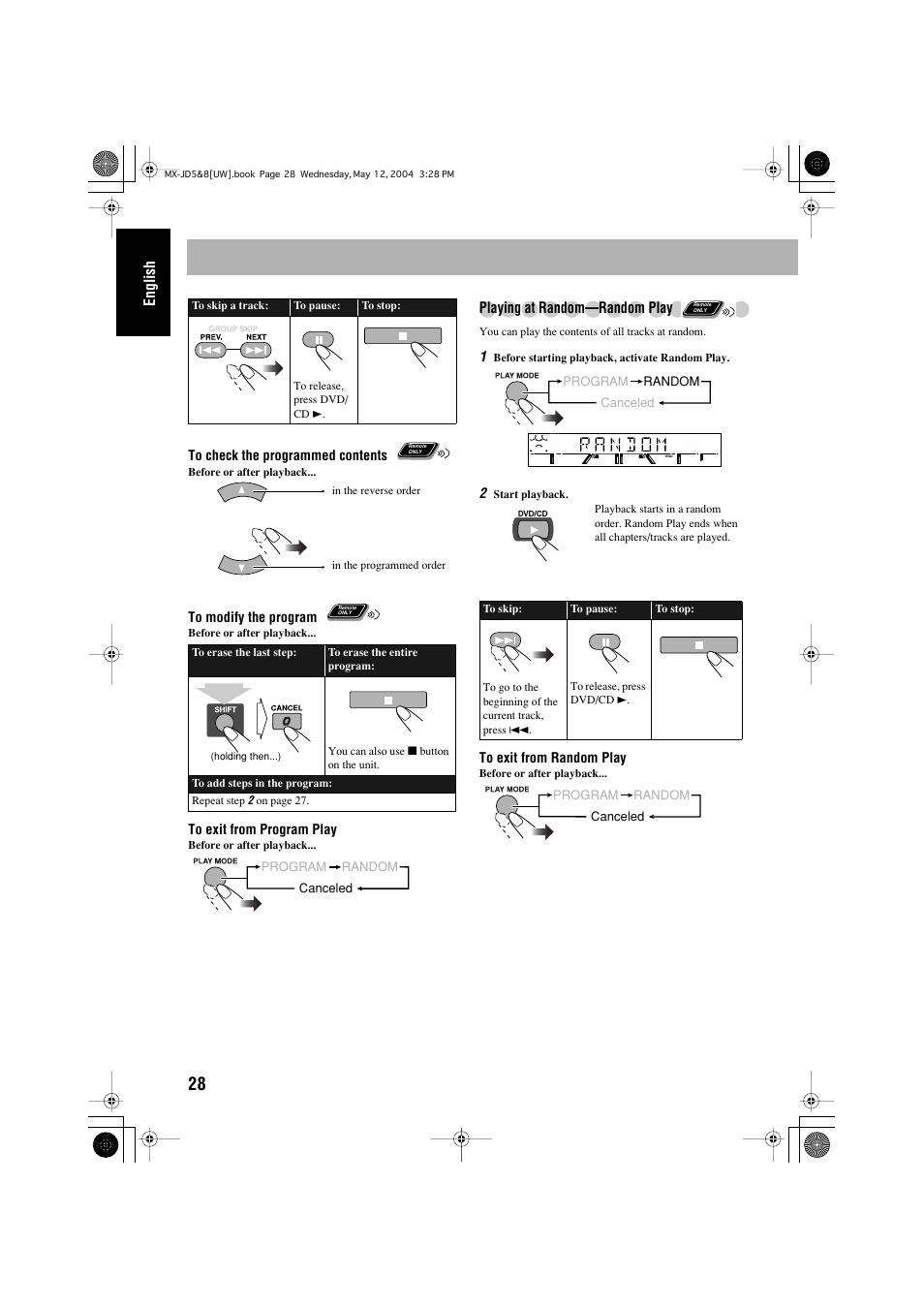 English, Playing at random—random play | JVC CA-MXJD8UW User Manual | Page 158 / 186