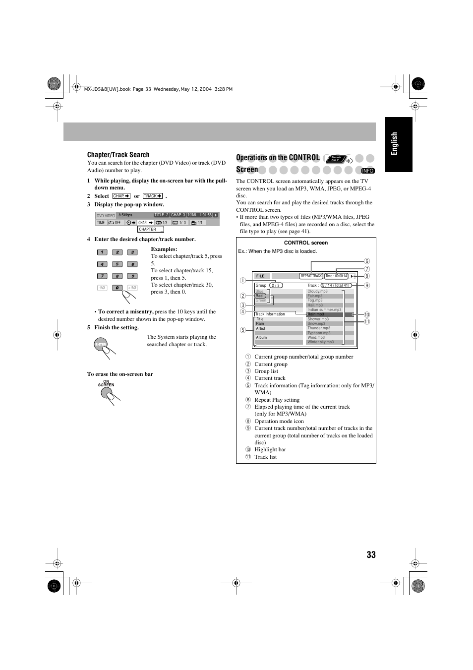 English, Operations on t, He control screen | JVC CA-MXJD8UW User Manual | Page 163 / 186