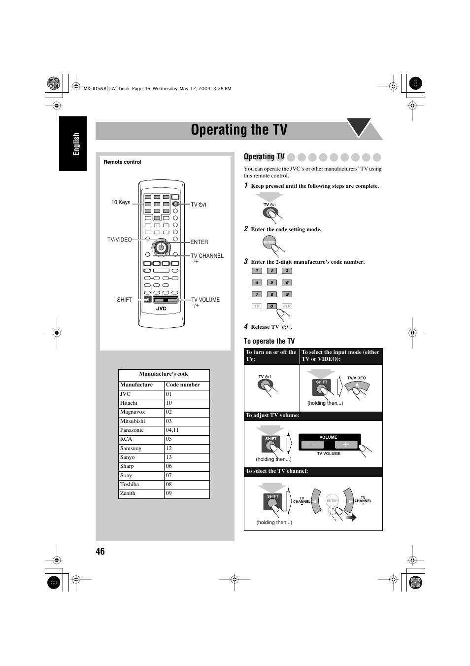 Operating the tv | JVC CA-MXJD8UW User Manual | Page 176 / 186