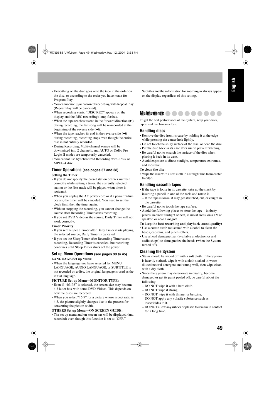 English, Maintenance | JVC CA-MXJD8UW User Manual | Page 179 / 186