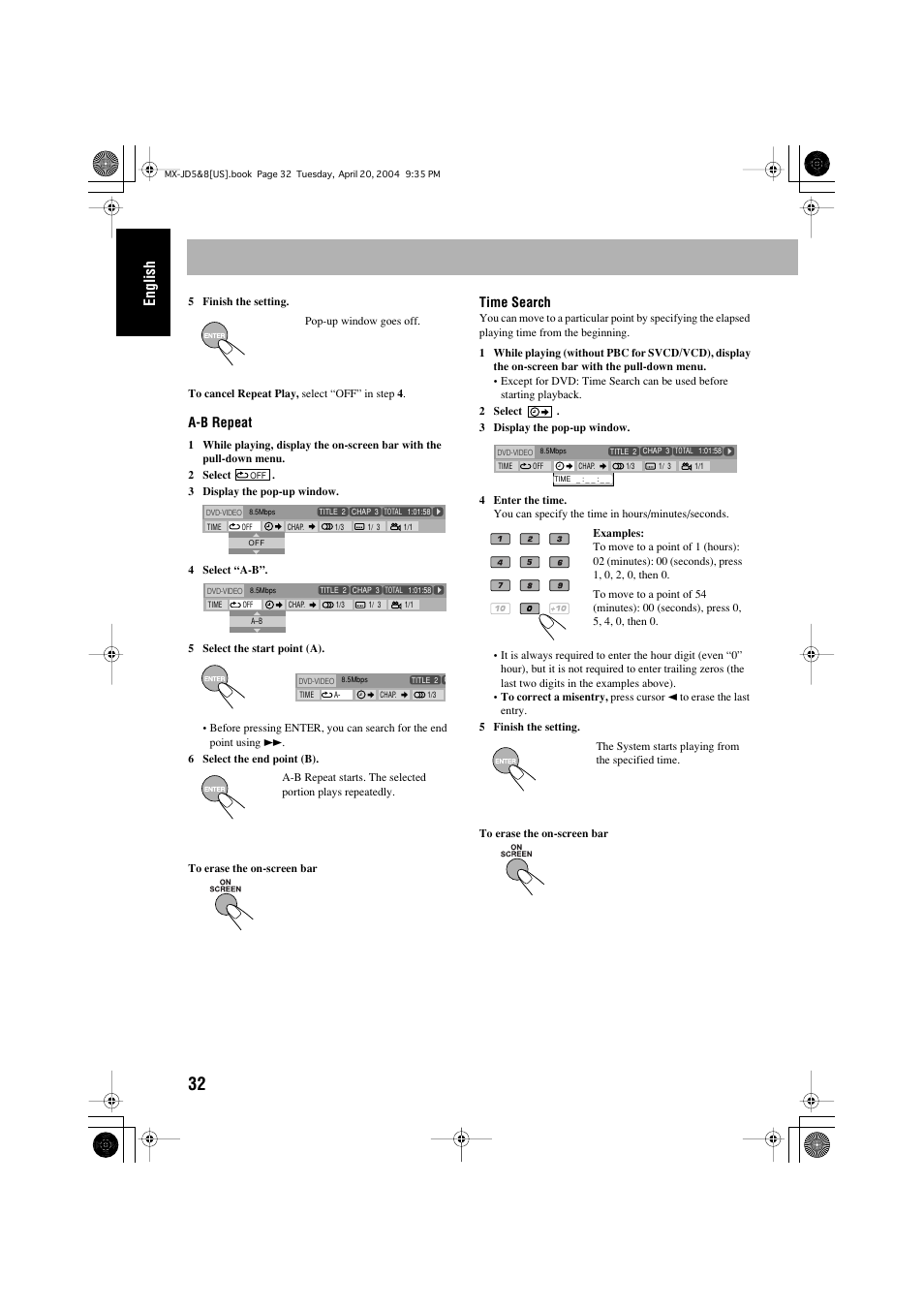 English, A-b repeat, Time search | JVC CA-MXJD8UW User Manual | Page 36 / 186