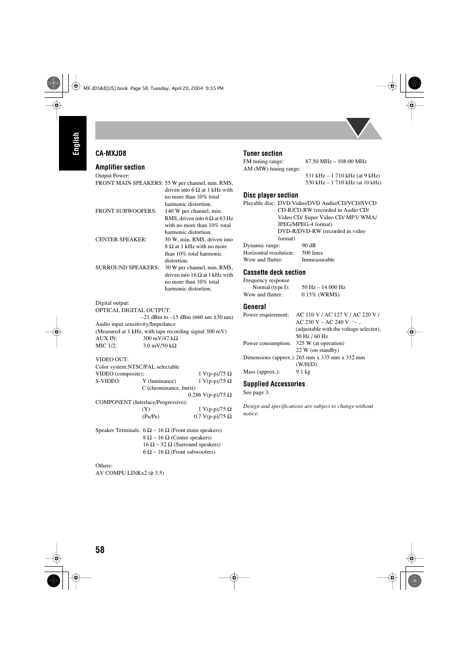 English | JVC CA-MXJD8UW User Manual | Page 62 / 186