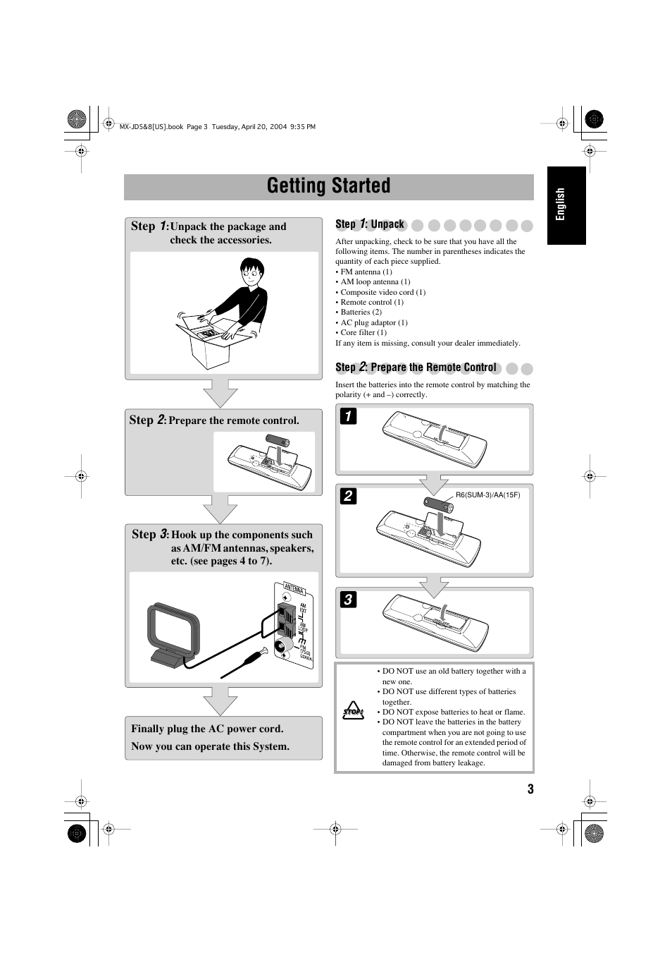 Getting started | JVC CA-MXJD8UW User Manual | Page 7 / 186