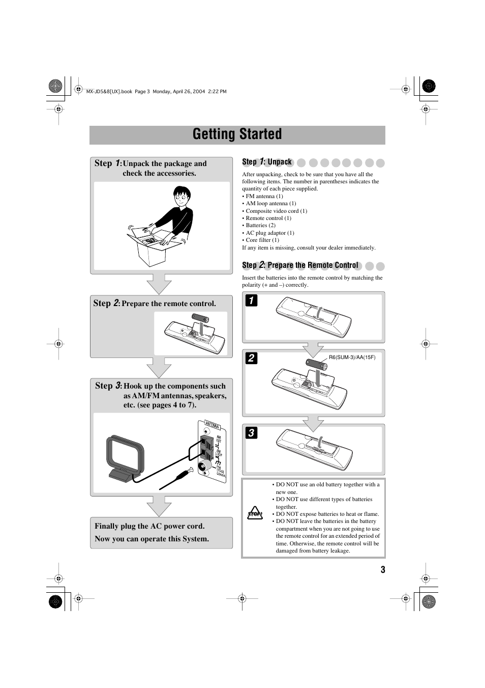 Getting started | JVC CA-MXJD8UW User Manual | Page 70 / 186