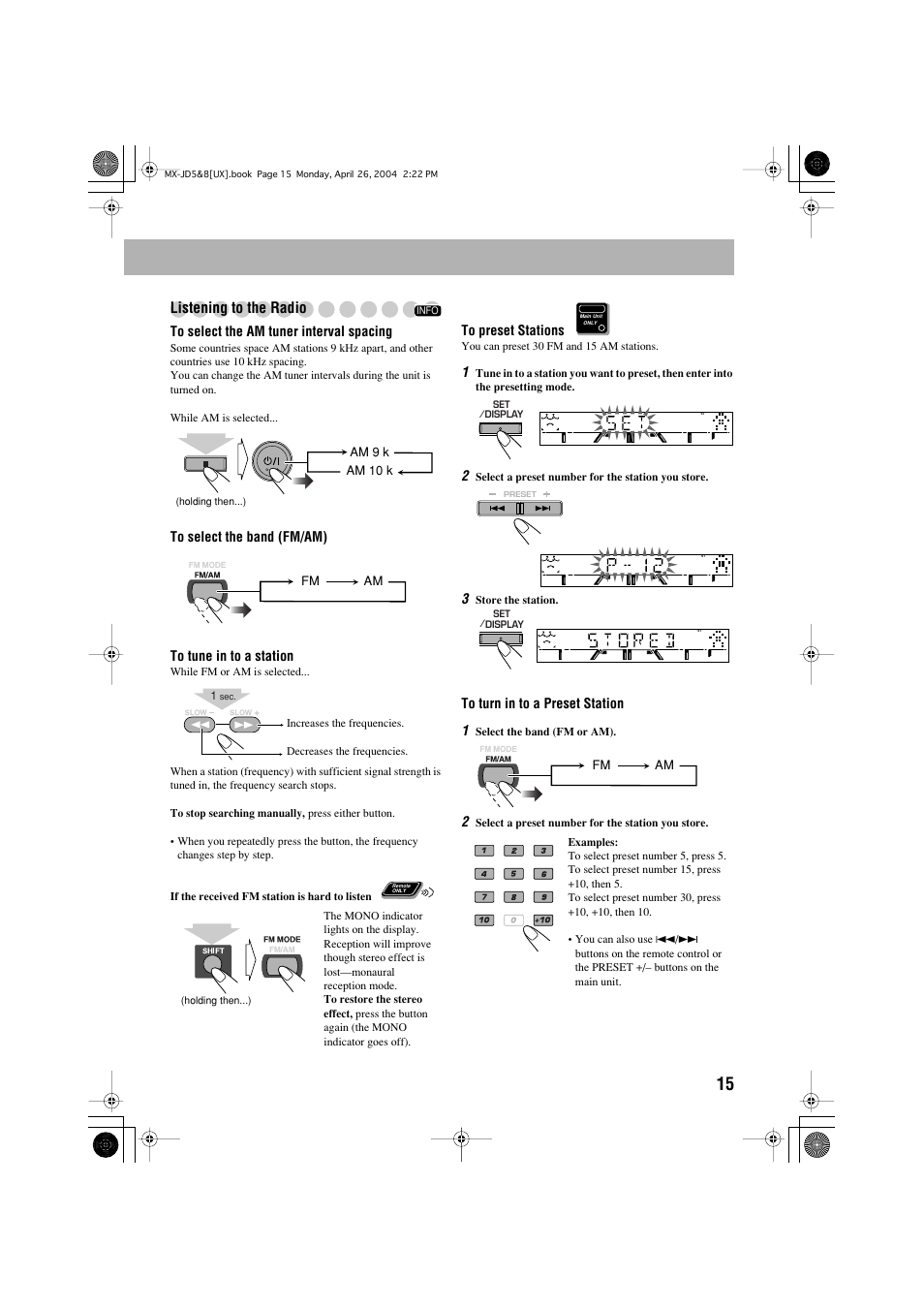 Listening to the radio | JVC CA-MXJD8UW User Manual | Page 82 / 186