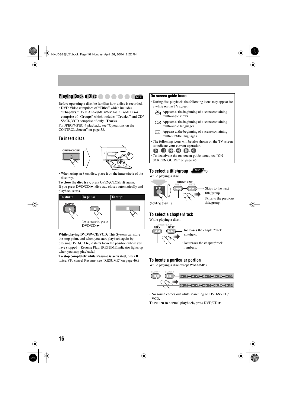 Playing back a disc | JVC CA-MXJD8UW User Manual | Page 83 / 186