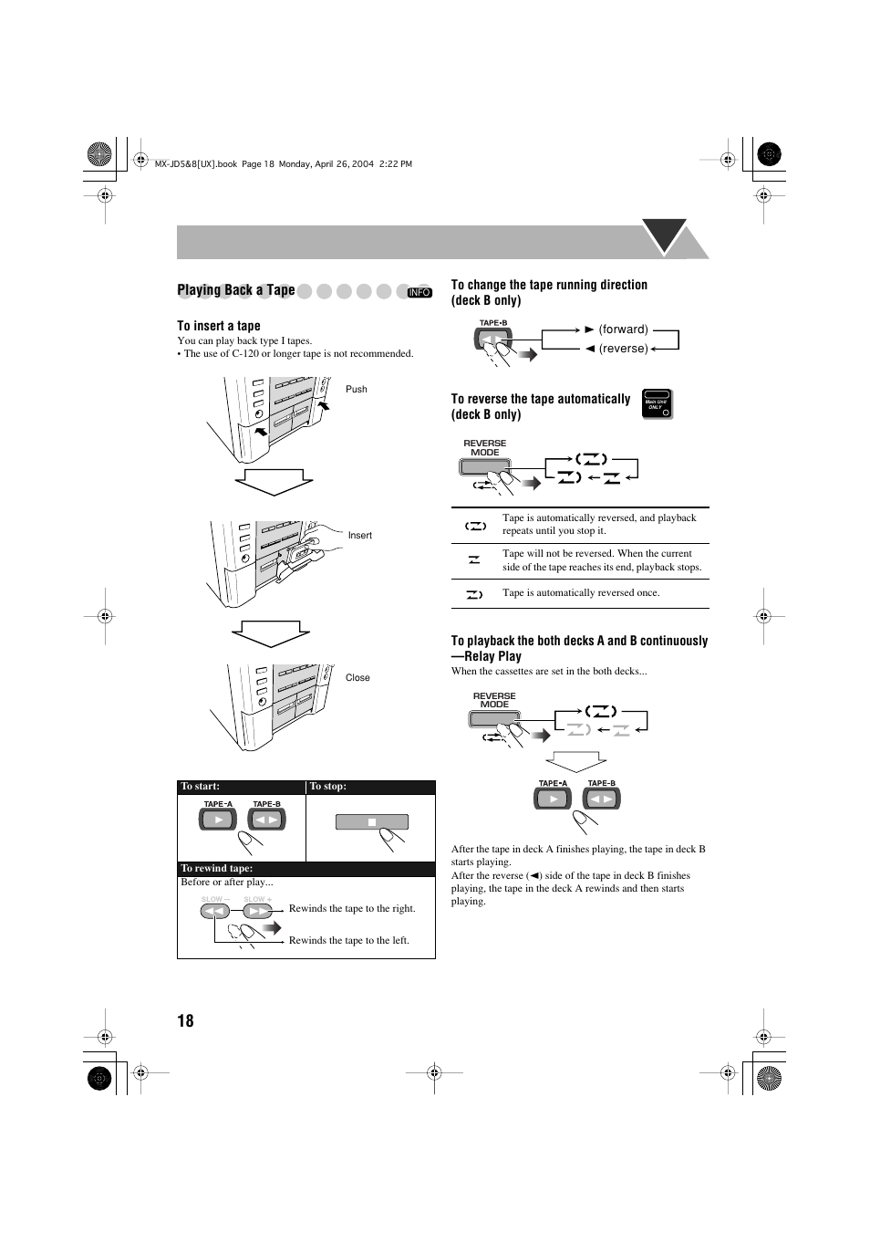 Playing back a tape | JVC CA-MXJD8UW User Manual | Page 85 / 186