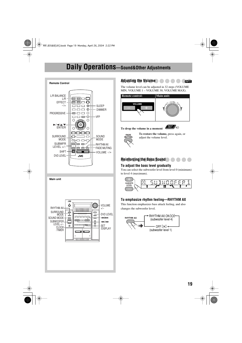 Daily operations —sound&other adjustments, Daily operations, Sound&other adjustments | JVC CA-MXJD8UW User Manual | Page 86 / 186