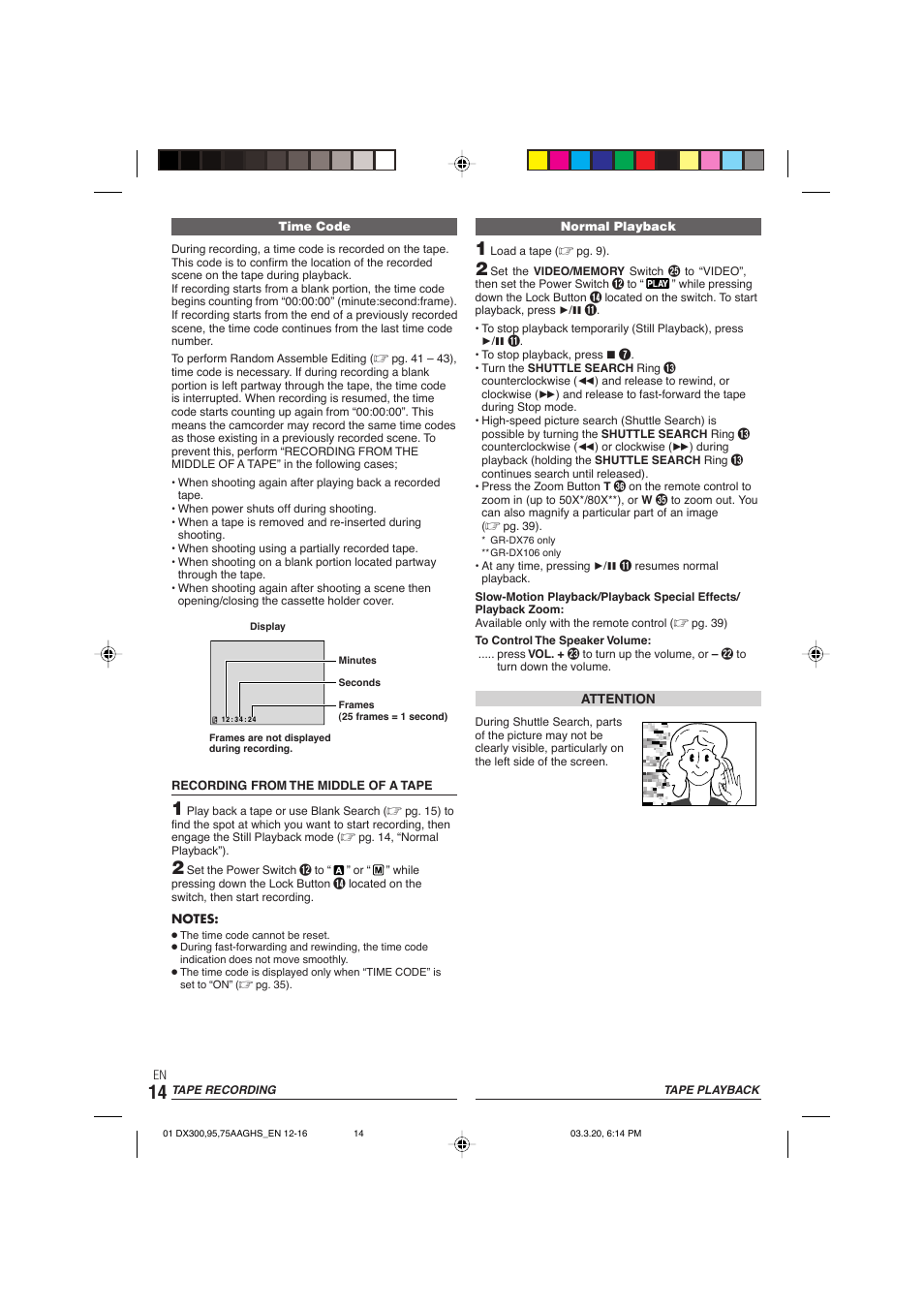 Tape playback | JVC GR-DX106/76AG User Manual | Page 14 / 60